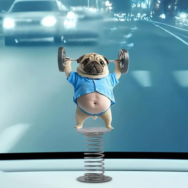 Adorable Pug Acrylic Car Spring Decors,Pug Car Dashboard Decors,Funny Cute Pug Cars Dashboard Decor Accessories with Spring for Desk Gifts,2D Cartoon for Cars Interior Accessory - Image 2